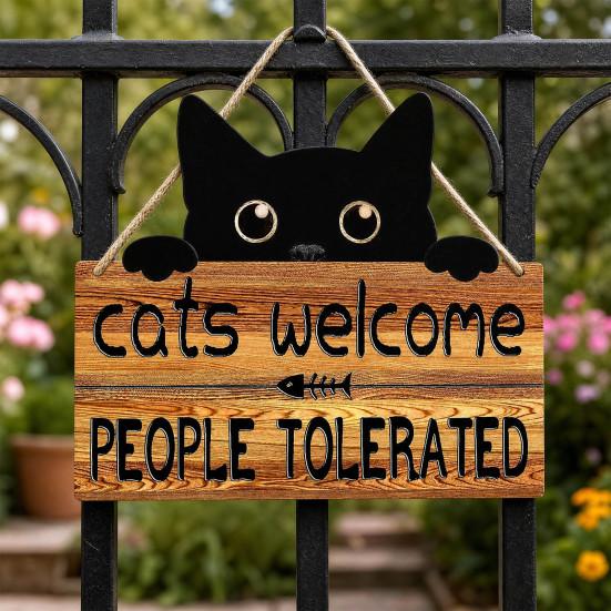 DYS Cat Shaped Welcome Sign, Durable Wooden, Waterproof Moisture-Proof Hanging for Front Door Rustic Farmhouse Porch Decoration