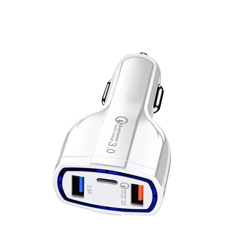 48W QC3.0 Dual USB & Type-C PD Car Charger with 5V/7A One-to-Three Cigarette Lighter Adapter