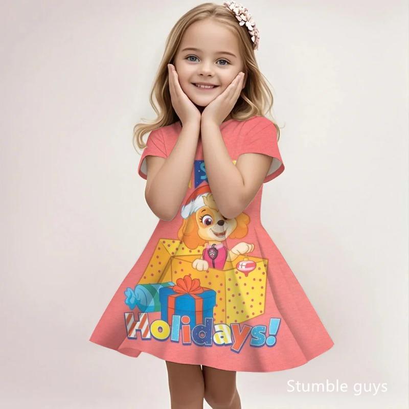 Girls Paw Patrol Casual Dress Summer Cute Cartoon Print Fashion Beach Sundress Soft 110