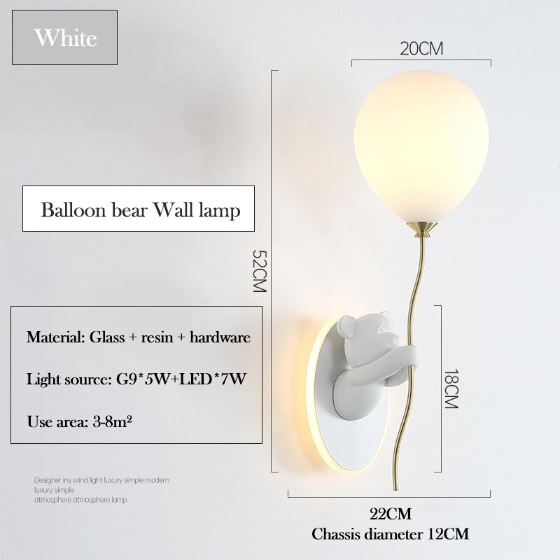 Children's Room LED Wall Light Pink Balloon Bear Wall Light Modern Warm Princess Room Nursery Girl Boy Bedroom Bedside Light