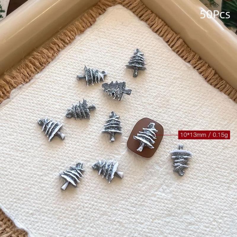 18/50Pcs Creative Realistic Gold Silver Christmas Tree Resin Nail Charms Resin Stereo Nail Art Decorations Diy Nails Accessories