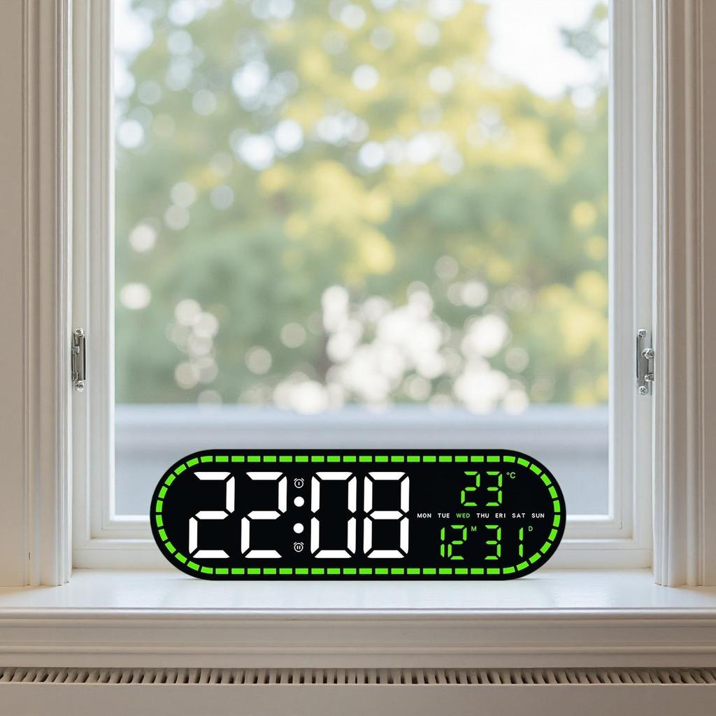 Digital Wall Clock Temperature LED Clock Week Date 2 Alarms Brightness Adjustment Timer Snooze Second 12/24H USB Powered Clock