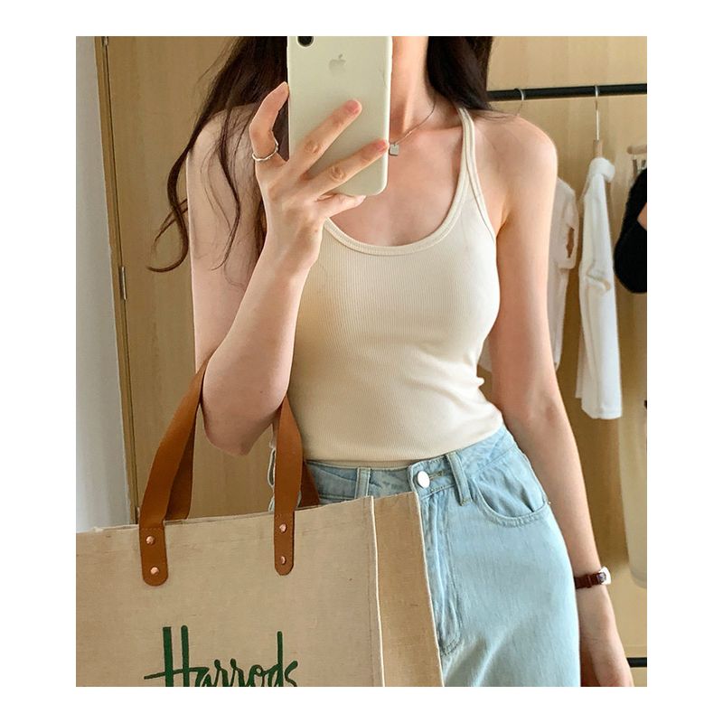 

Selection of High Elastic Thread Cotton 2025 Summer Wear New Arrival Sexy Camisole Women s I-Shaped Inner Wear Outer Wear Beautiful Back Apricot color L