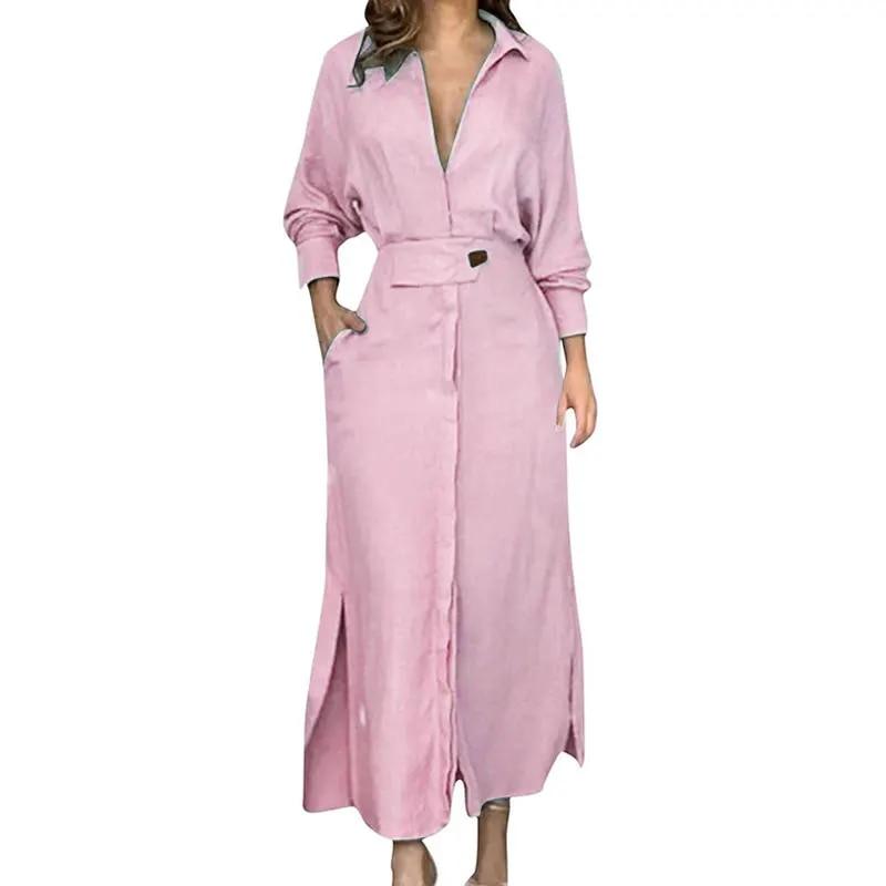 Elegantní modré šaty Midi 2023 Jaro Léto Dlouhý rukáv Jednořadé Dámské šaty Dojíždění Ležérní Dámský župan