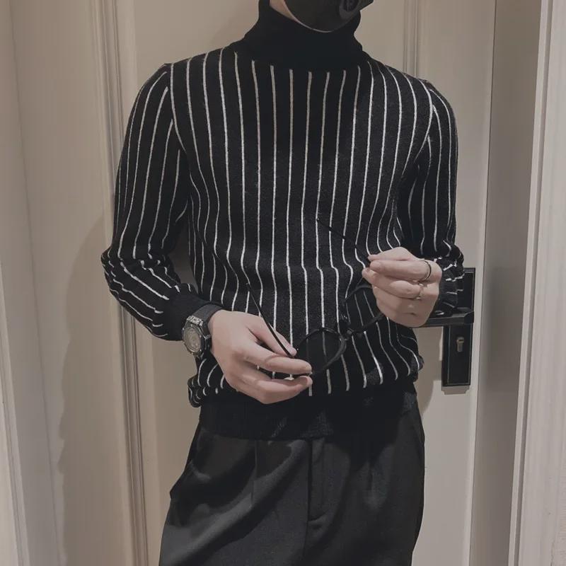 Men's Trendy Striped Slim Turtleneck Sweater for Autumn & Winter