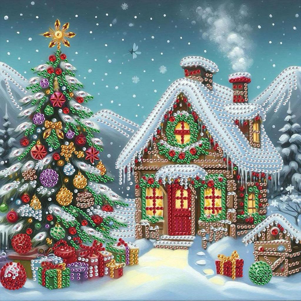 5D DIY Partial Special Shaped Drill Diamond Painting Kit Xmas House Decor30x30cm