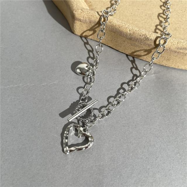 Kpop Heart Chain Choker Necklace For Women Collar Goth Necklaces Aesthetic Jewellery Christmas Party Girl Halloween New Chocker