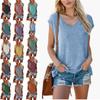 Women's Solid Color V-Neck T-Shirts, Lightweight Soft Cotton Tees for Spring & Summer, Casual Daily Basic Tops