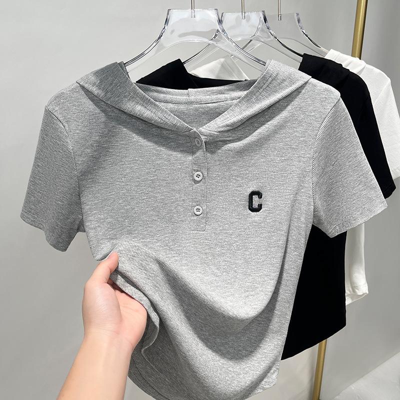 

Футболка с короткими рукавами и капюшоном в американском стиле для женщин, новое женское тонкое пальто с короткими буквами XL серый