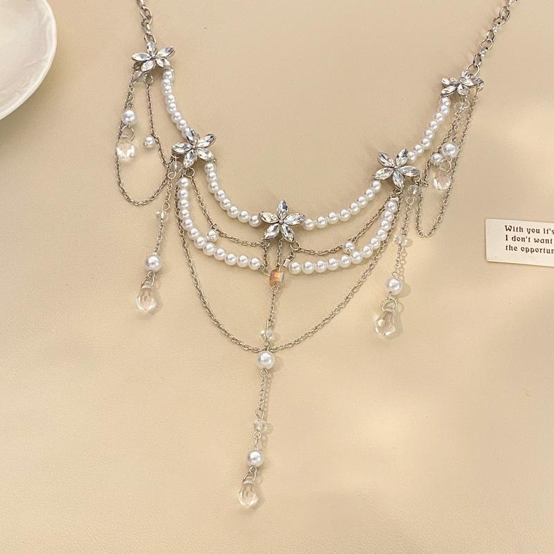 Temperamentní perlový střapec nastavitelný pasový řetízek vícevrstvý pasový řetízek pro ženy dívky elegantní univerzální střapcový pásek