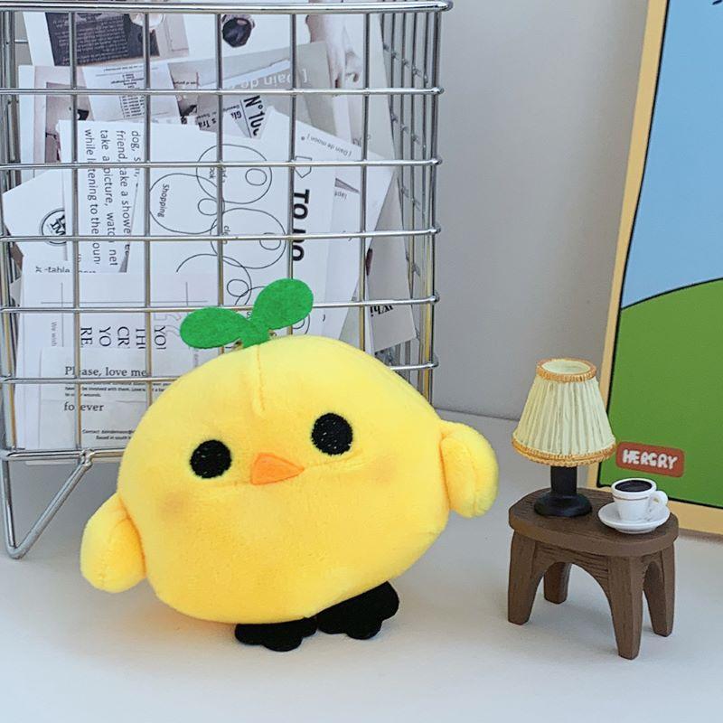 New Creative Small Yellow Chicken Plush Toy Personalized Sprouted Chicken Keychain Cute School Bag Pendant