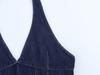 European & American Style Sexy Deep V-Neck Halter Denim Dress - Slim Fit Short Skirt for Women