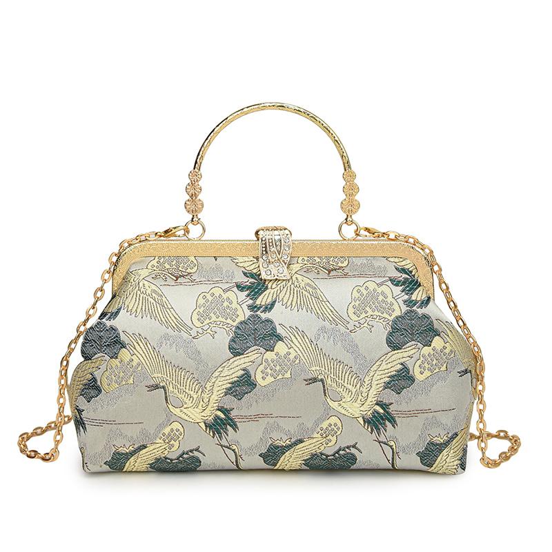 

Exquisite Chinses Style Gold Frame Chains Shoulder and Crossbody Bags Sense of Luxury Crane Pattern Women‘s Handbags 2024 New срібний