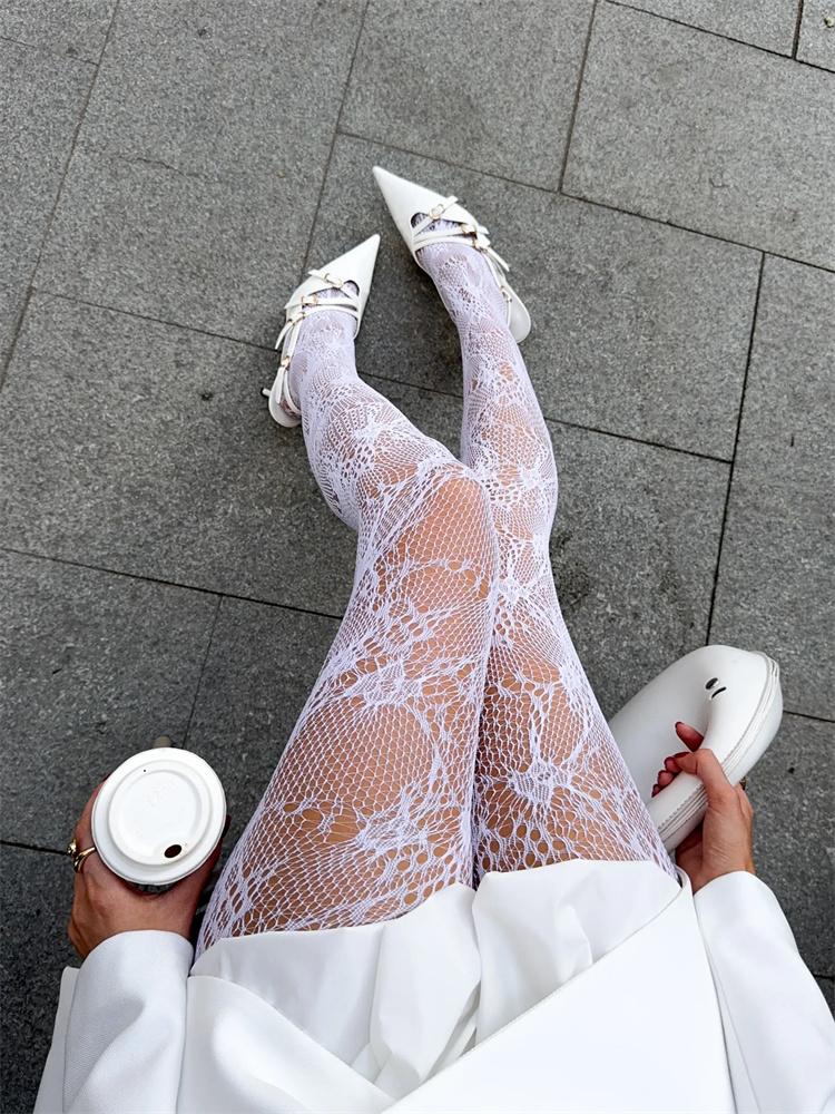 Fashion Lace Patterned Tights Women Sexy Hollow Out Fishnet Floral Stockings Y2K Pattern Leggings Net Pantyhose Vintage
