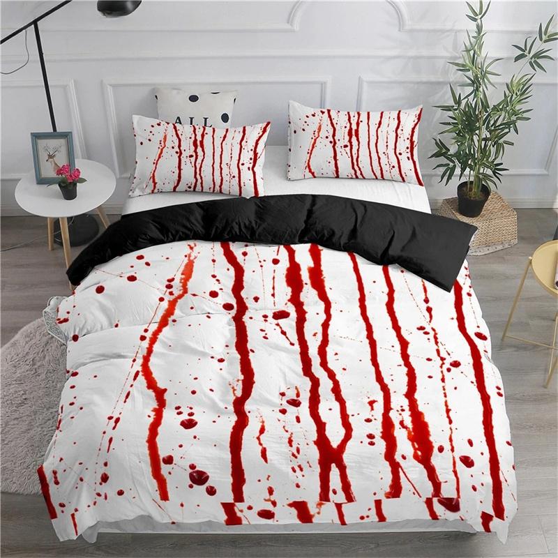 Halloween King Queen Bettbezug Horror Blood Hand Bettwäscheset für Teenager Gruselige rote Blutflecken 2/3-teilig Polyester Bettbezug