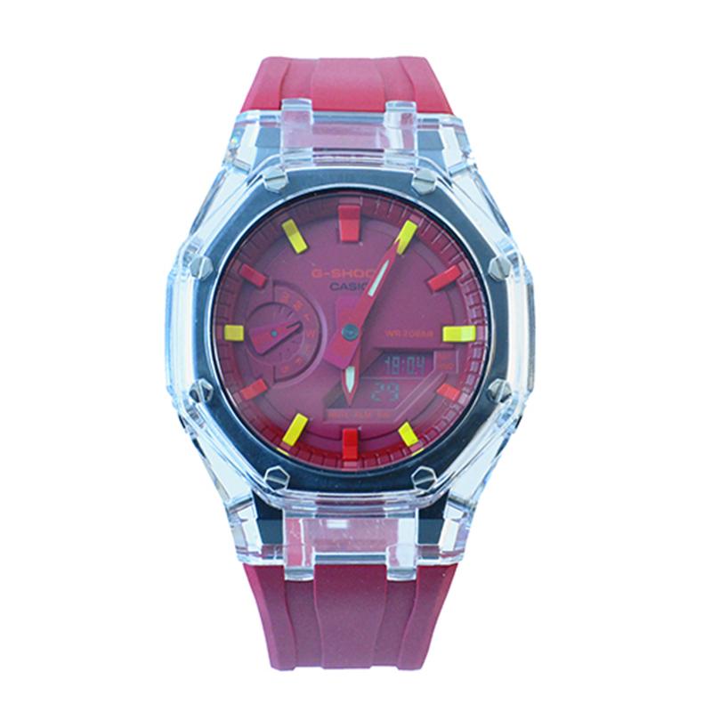 Casio Men Liquid Crystal,Analog Dual Display Series Red Watch GA-2100-1A1(Watch3--
