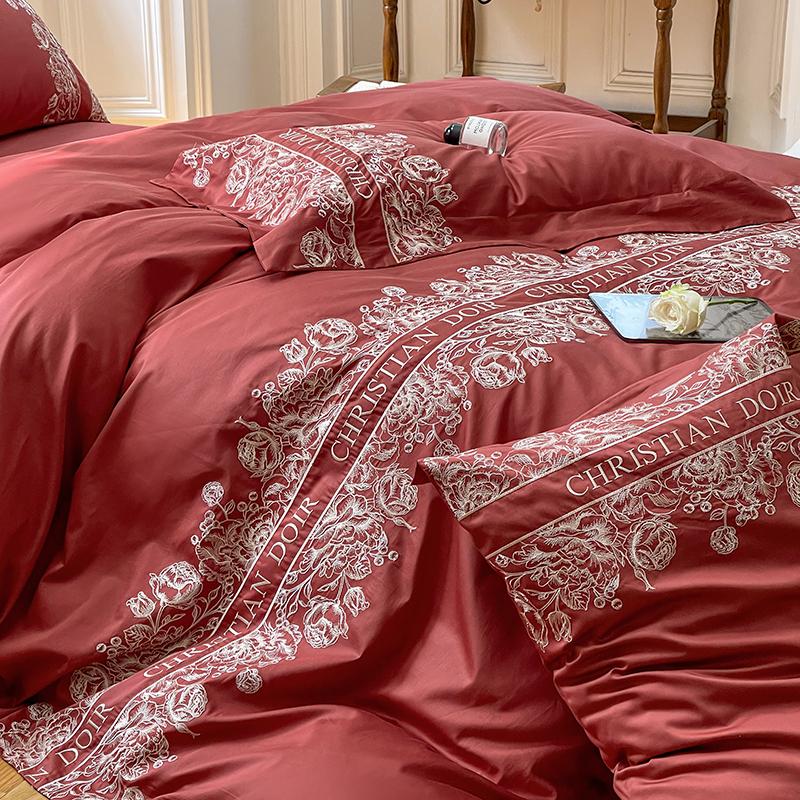 100 Count Long Staple Cotton Bedding Set Plant Flower Patterns Embroidered Duvet Cover TwinFull QueenSize Bed Sheet Fitted Sheet