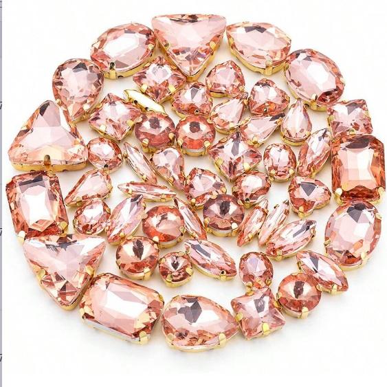 Sew On Rhinestones, Choupee 50PCS Sew On Glass Rhinestone Metal Back Prong Setting Sewing Claw Rhinestone Mixed Shapes