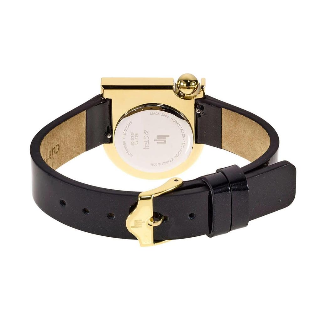 LIP Mach 2000 Mini 671169 Gold Case Silver Dial Black Leather Strap
