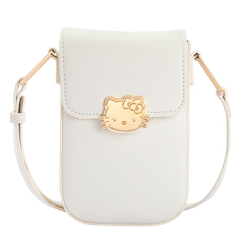 New Sanrio Hello Kitty Synthetic Leather Cell Phone Pouch Shoulder Bag Regular Women's Brown/Ecru/Black HHF41141