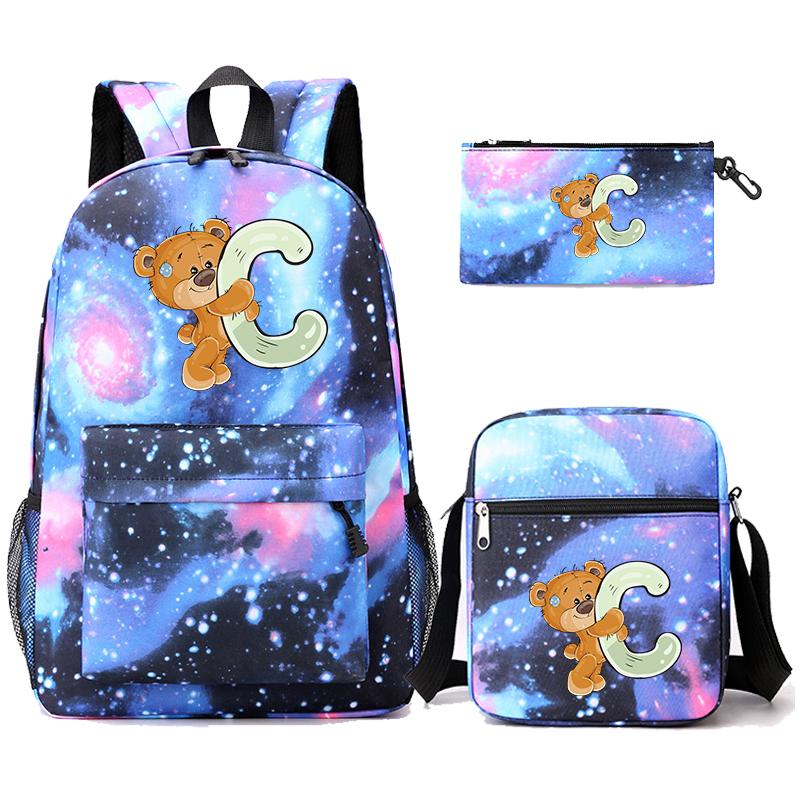 3 szt./zestaw Mały Miś 26 Liter Angielskich Plecak Powrót do Szkoły Plecak Chłopak Dziewczyna Kawaii Torba na Ramię Piórnik Torba Studencka