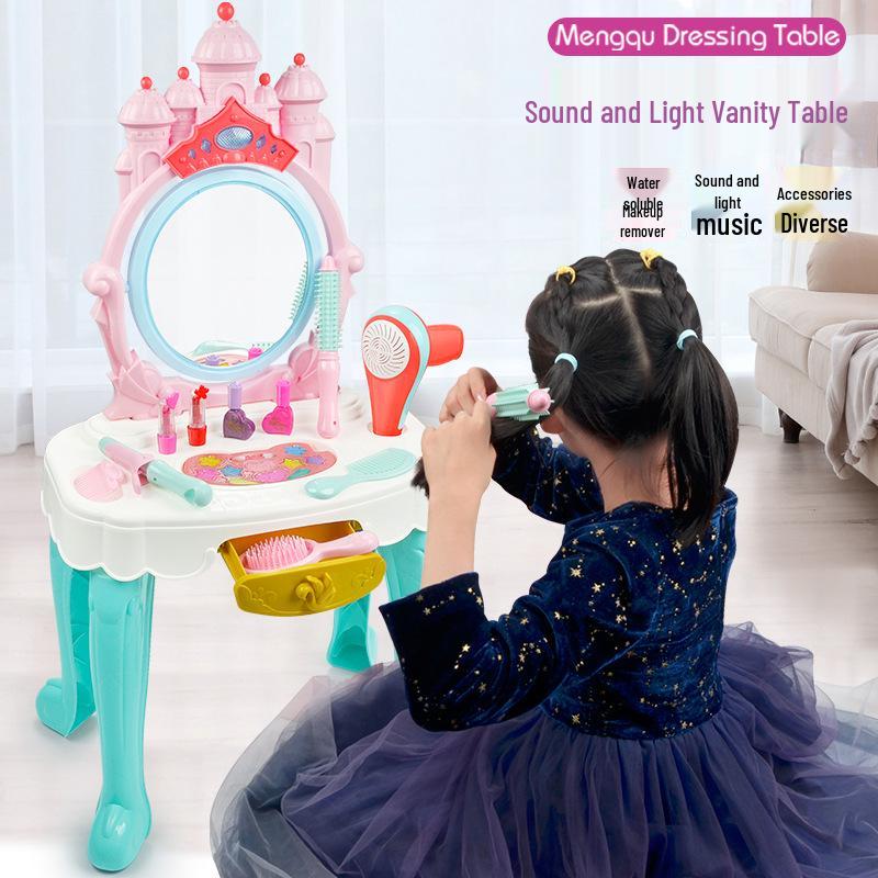 Set Masă de Toaletă și Scaun Prințesă pentru Copii: Cutie de Machiaj pentru Joc de Rol și Cadou de Ziua de Naștere