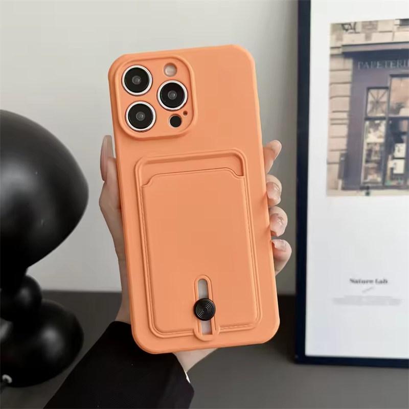 Push Card Bag Slot Holder Wallet Phone Case For iPhone 16 15 14 11 12 13 XS XR Pro Max Plus Mini 7/8 16E Shockproof Soft Matte Silicone Back Cover