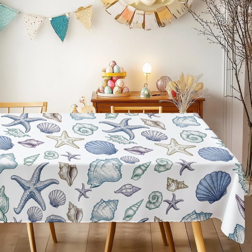 Sea Shell Starfish Rectangle Tablecloth for Table Decor Kitchen Dining Waterproof Reusable Tablecloths for Table Wedding Party