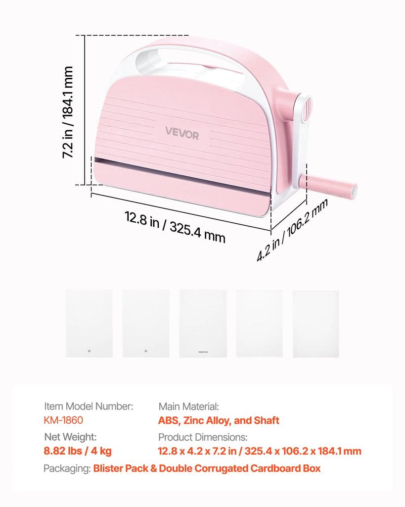 VEVOR Manual Die Cutting and Embossing Machine, 152mm Opening, Portable Die Cut Machine with Cutting Plates, Ergonomic Handle, Easy To Store