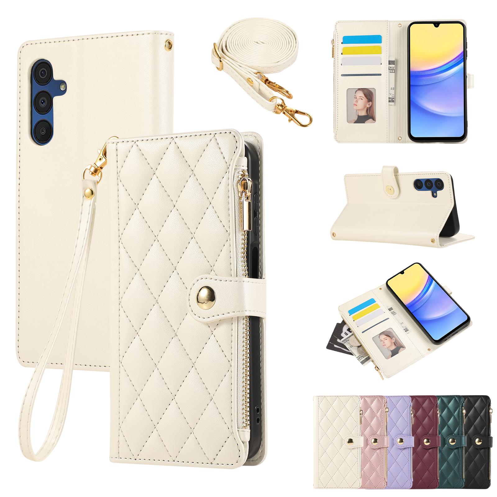 

Crossbody Zipper Cards Solt Wallet Leather Case For Samsung Galaxy A55 A15 A25 A35 S24 Ultra S23 Plus S22 S21 FE Lanyard Cover For Samsung S21 бежевый