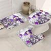 4Pcs Bathroom Shower Curtain Set Purple Snowman Bathroom Curtain With 12 Hooks Non Slip Rugs Toilet Cover Mat Bathroom Partition