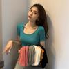 2023 Sommer Damen Slim Fit Koreanischer Stil Cropped Kurzarm T-Shirt