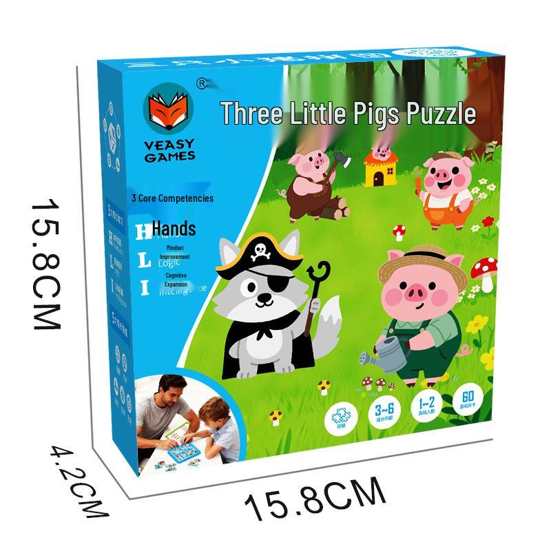 Three Little Pigs Puzzle: 60-Level Educational Children s Game for Early Learning