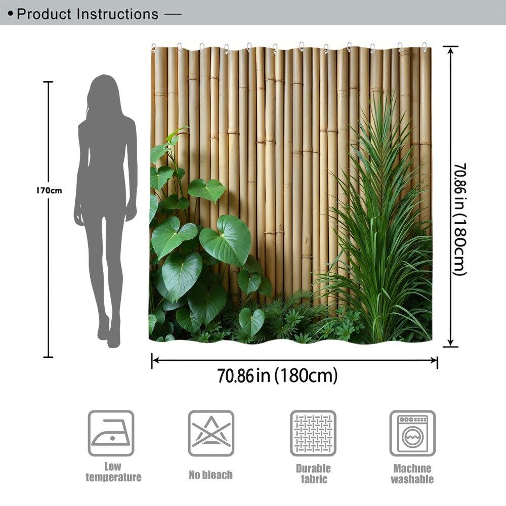 Natural Bamboo Grove Shower Curtain for a Serene and Inviting Bathroom, Featuring a Lush Design of Vertical Bamboo Stalks