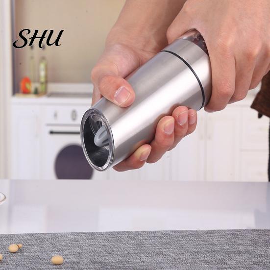 Portable Electric Spice Grinder Gravity Pepper Stainless Steel Mill Battery Powered Automatic One Hand Operated Sea Salt Food Bottle Large Capacity
