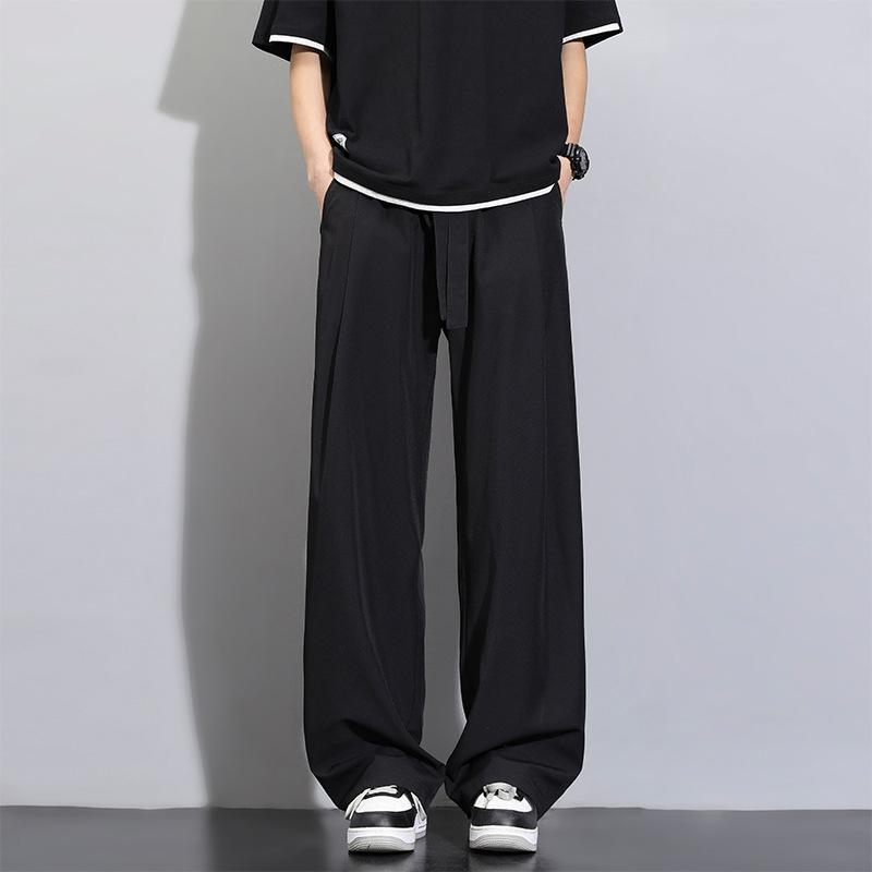 Black Pants for Men's Summer Straight Loose Draped Trousers for Summer New Ice Silk Quick-drying Casual Trousers