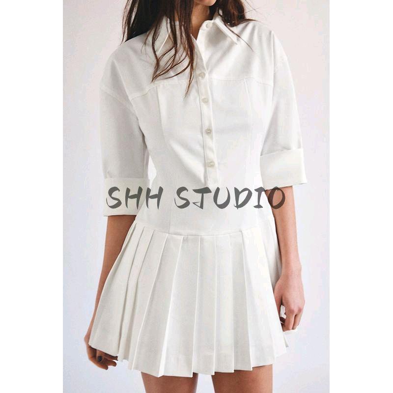 Spring New Women's Clothing White Minimalist Style Single-Breasted Shirt Jumpsuit Dress 4661317
