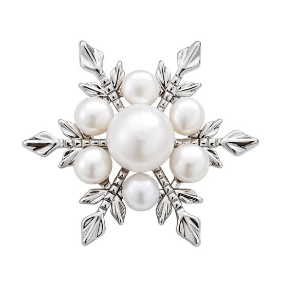 Women Brooch, Snowflakes LOVE Bouquets Compact Versatile Pin, Lapel Collar Badge with Imitation Pearl Cubic Zirconia Inlay
