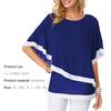 O-Neck rękaw w kształcie skrzydła nietoperza temperament letnia bluzka nieregularna dwuwarstwowa patchworkowa szyfonowa koszula odzież damska