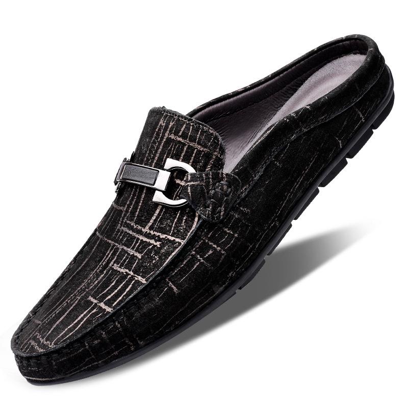 British Men s Casual Matte Cowhide Loafers With Metal Buckle 39