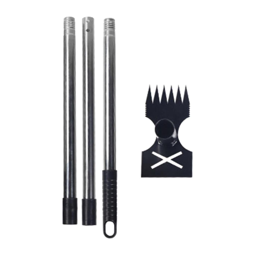 Weed Puller Tool 2 in 1 Manual Hand Rake for Uprooting Driveway Weeding 3 Section Handle