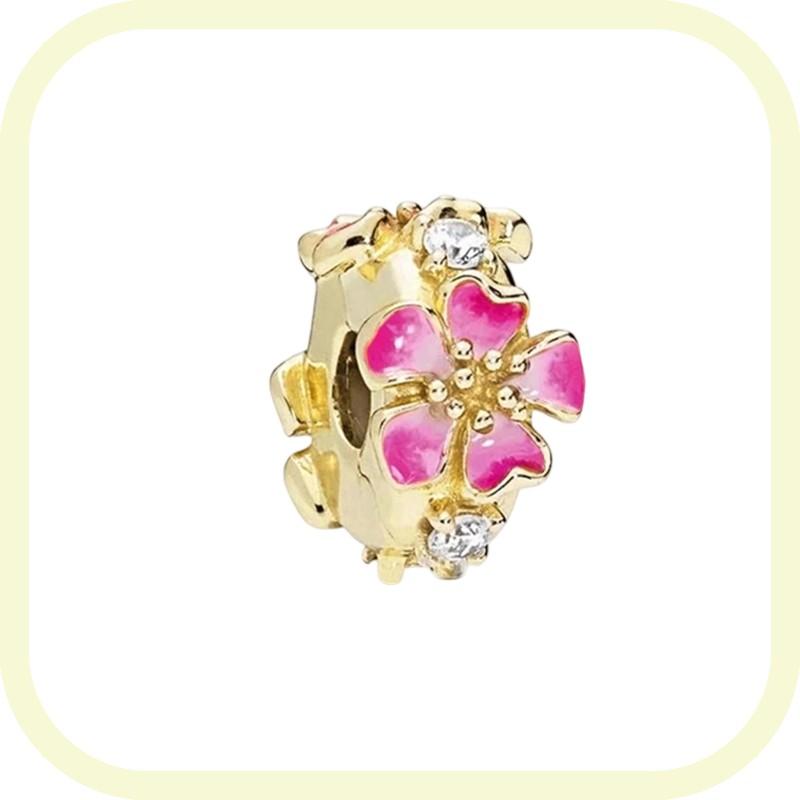 New Golden Flowers Collection Charm Bead Lucky Shamrock Rose in Bloom Daisy Flower Safety Chain Compatible With Authentic Bracelets Do It Yourself Jew