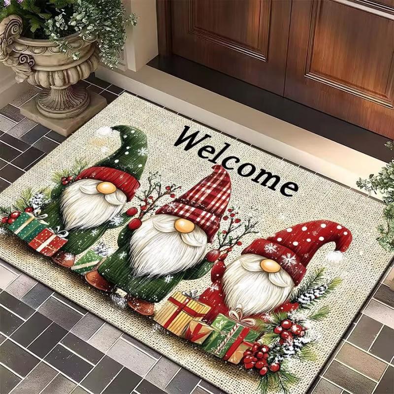 Christmas Gnome Floor Mat Entryway Bathroom Non-Slip Door Cartoon Snowflake Design Crystal Velvet Washable
