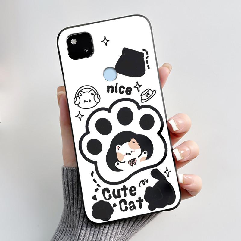 Coque Pour Google Pixel 4A 4 A 4G Noir Coque de Téléphone Esthétique Mignon Chat Dessin Animé Mince Souple TPU Silicone Arrière Pour Pixel4A Coquille