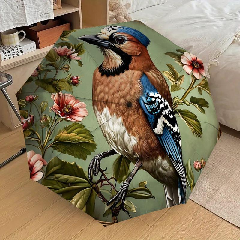 1PC Bird Flowers Umbrella-8-Rib Reinforced Portable Folding Travel Suitable for All Seasons Outdoor Daily Use-G327