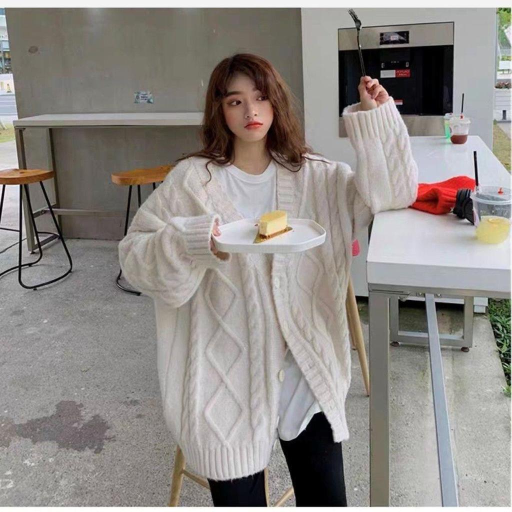 Plus Size Korean Style Loose Cable Knit Cardigan Coat - Women's Spring/Summer Fashion