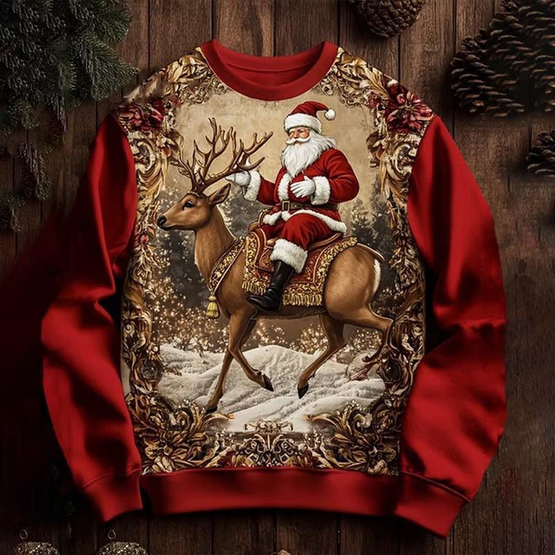 Christmas 3D Print Crewneck Sweatshirt Couples Matching Tops Men Women Casual Fall Pullover