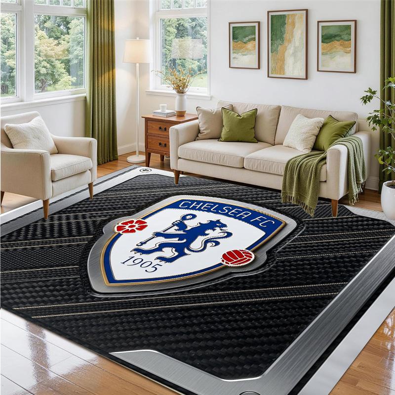 Chelsea FC Design Crystal Velvet Rug Soft Decorative Mat for Bedroom Entrance