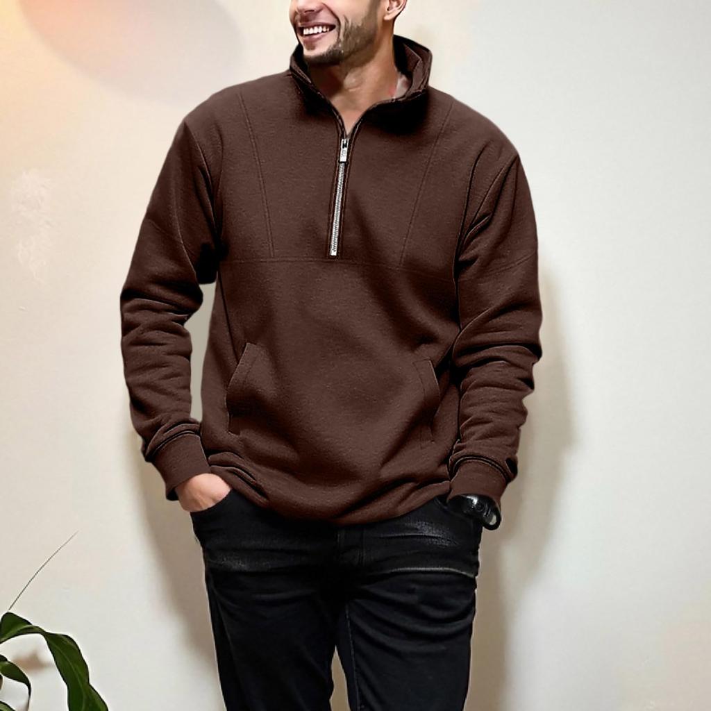 Mens Fleece Lined  Pullover Sweatshirts Fall Winter Warm Long Sleeve Mock Neck Sweatshirt Tops With Pocket