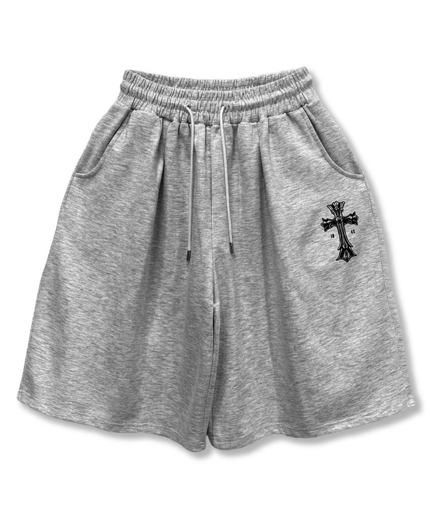 Damiswi Gothic Cross Wide Bermuda Shorts_Gray